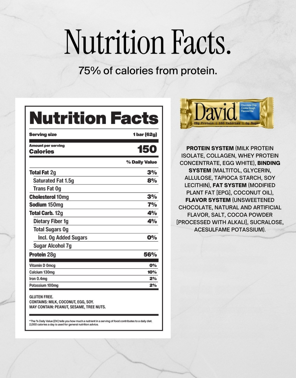 David High Protein Bars No Sugar - Sugar Free Protein Bars, Low Carb, Gluten Free - 28g of Protein, 150 Calories - Pack of 12